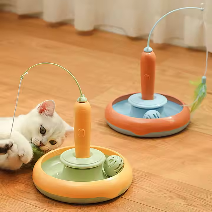 Interactive 3-in-1 Cat Toy with Feather and Rolling Ball
