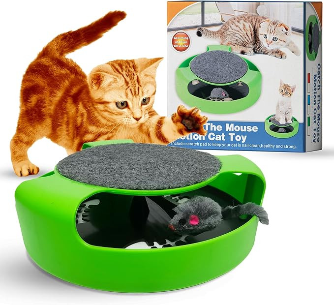 Interactive Motion Cat Toy with Soft Rabbit Fur Mouse & Scratch Pad