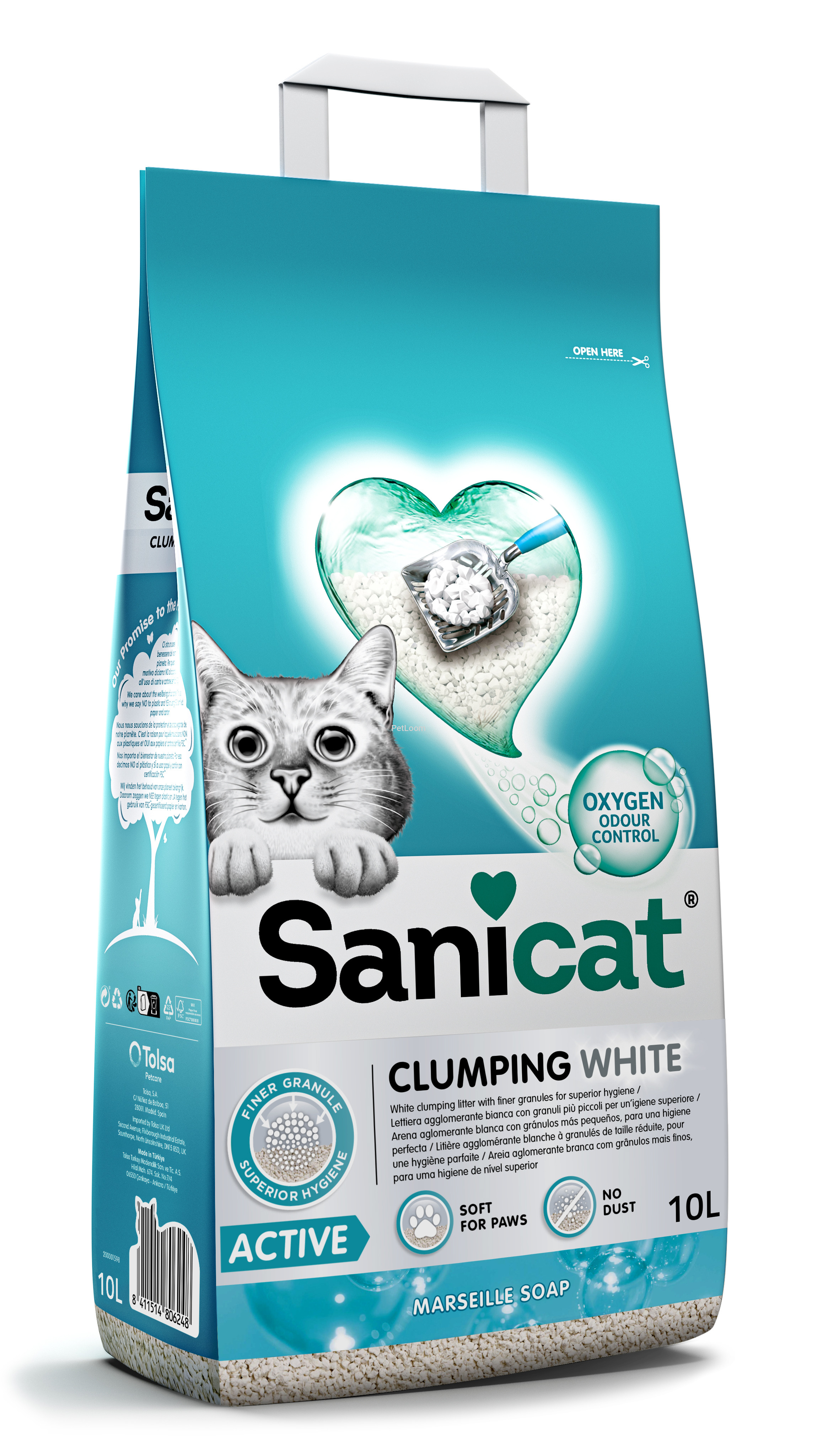 Sanicat Clumping White Active – Marseille Soap Scent (10L)