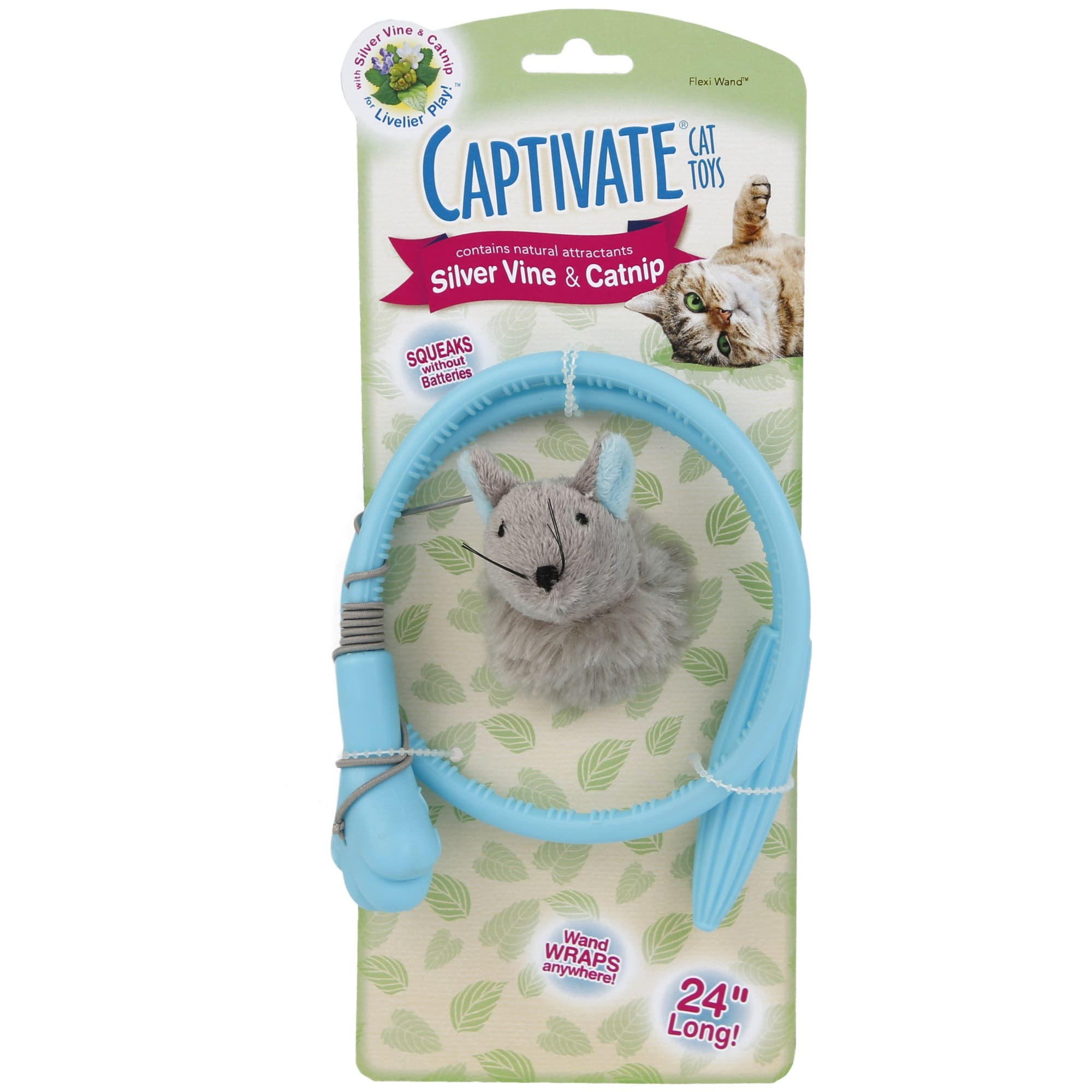 Hartz Captivate Cat Toys – Flexi Wand (Silver Vine & Catnip) – 24” Long