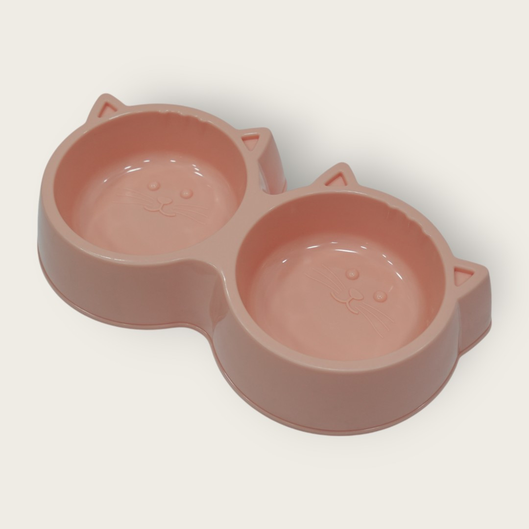 Double Cat Food Bowl (Pink)