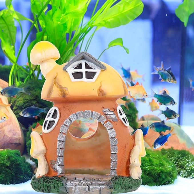 Mushroom Cottage Aquarium Ornament