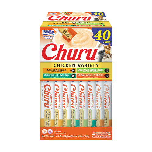 Inaba Churu Chicken Variety Box for Cats – 40 Creamy Lickable Treat Tubes