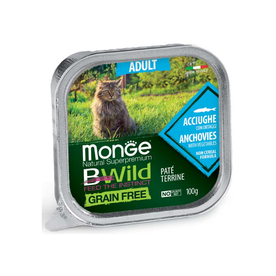 Monge Natural Super Premium Bwild Grain Free Formula Adult Cat Paté Terrine Anchovies with Vegetables