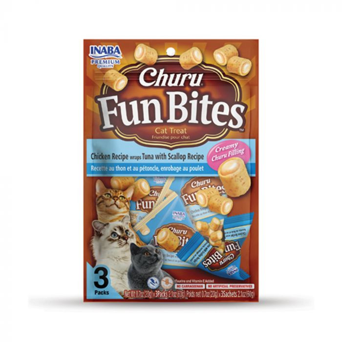 Inaba Churu Fun Bites Cat Treats Chicken Recipe wraps Tuna with Scallop Recipe