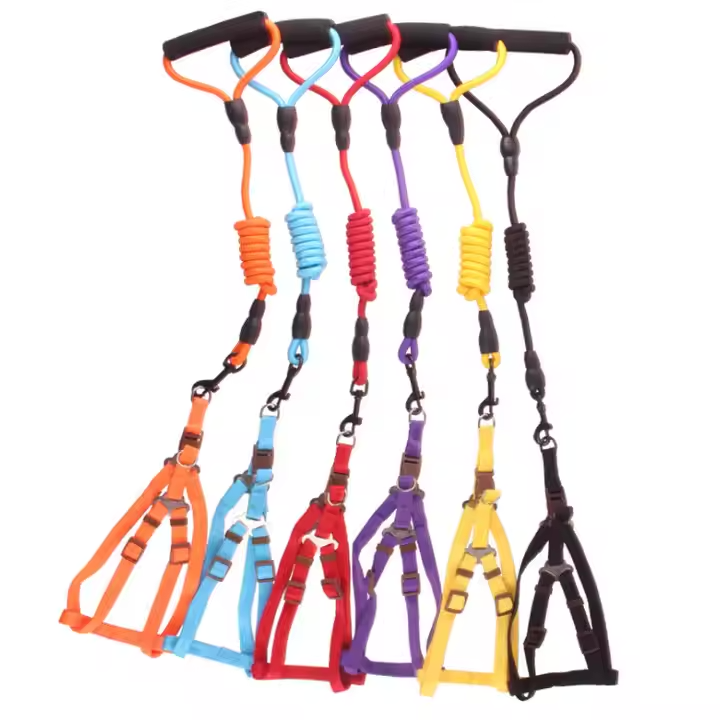 Adjustable Pet Harness with Padded Handle & Shock-Absorbing Leash