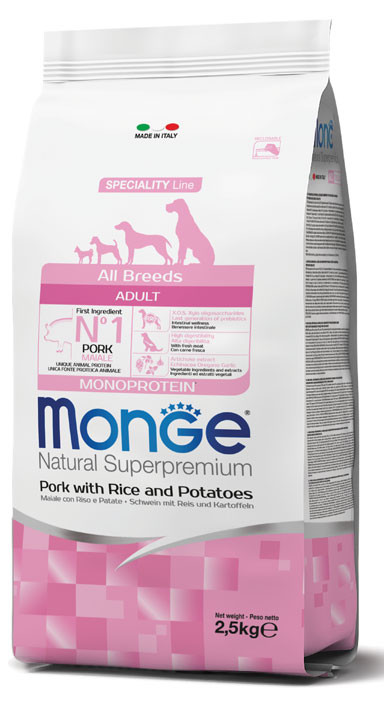 Monge Natural Superpremium Specialty Line All Breeds Adult Dog Food – Monoprotein Pork with Rice & Potatoes 2.5kg
