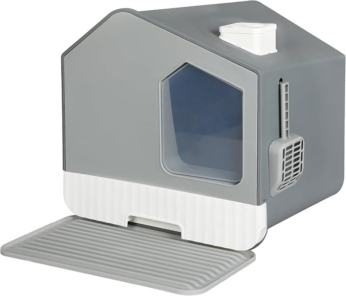 House-Shaped Enclosed Cat Litter Box with Pull-Out Tray
