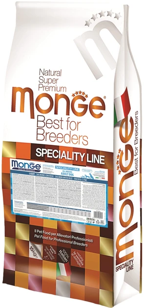 Monge Natural Superpremium Specialty Line All Breeds Adult Dog Food – Light Salmon 15Kg