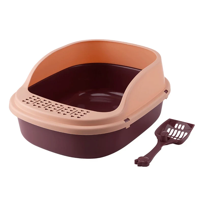 Cat Litter Tray Large Dark Brown & Peach