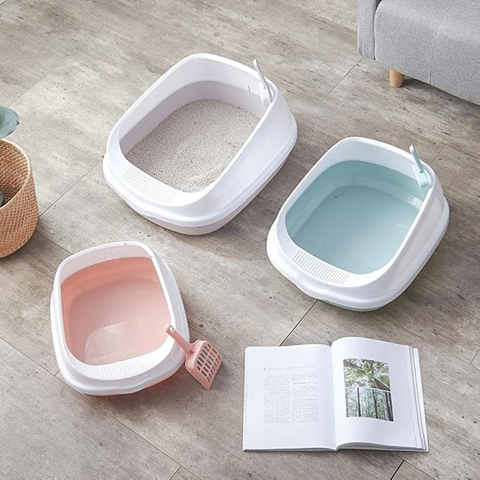 Open-Top Cat Litter Box with High Sides