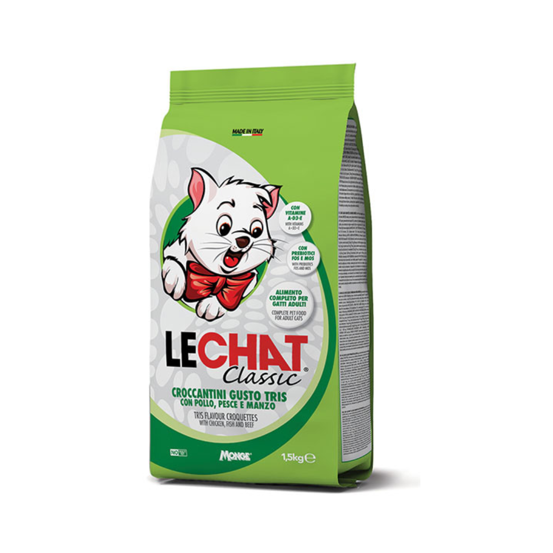 LeChat Classic Tris Flavour Croquettes – Chicken, Fish & Beef – 1.5 kg