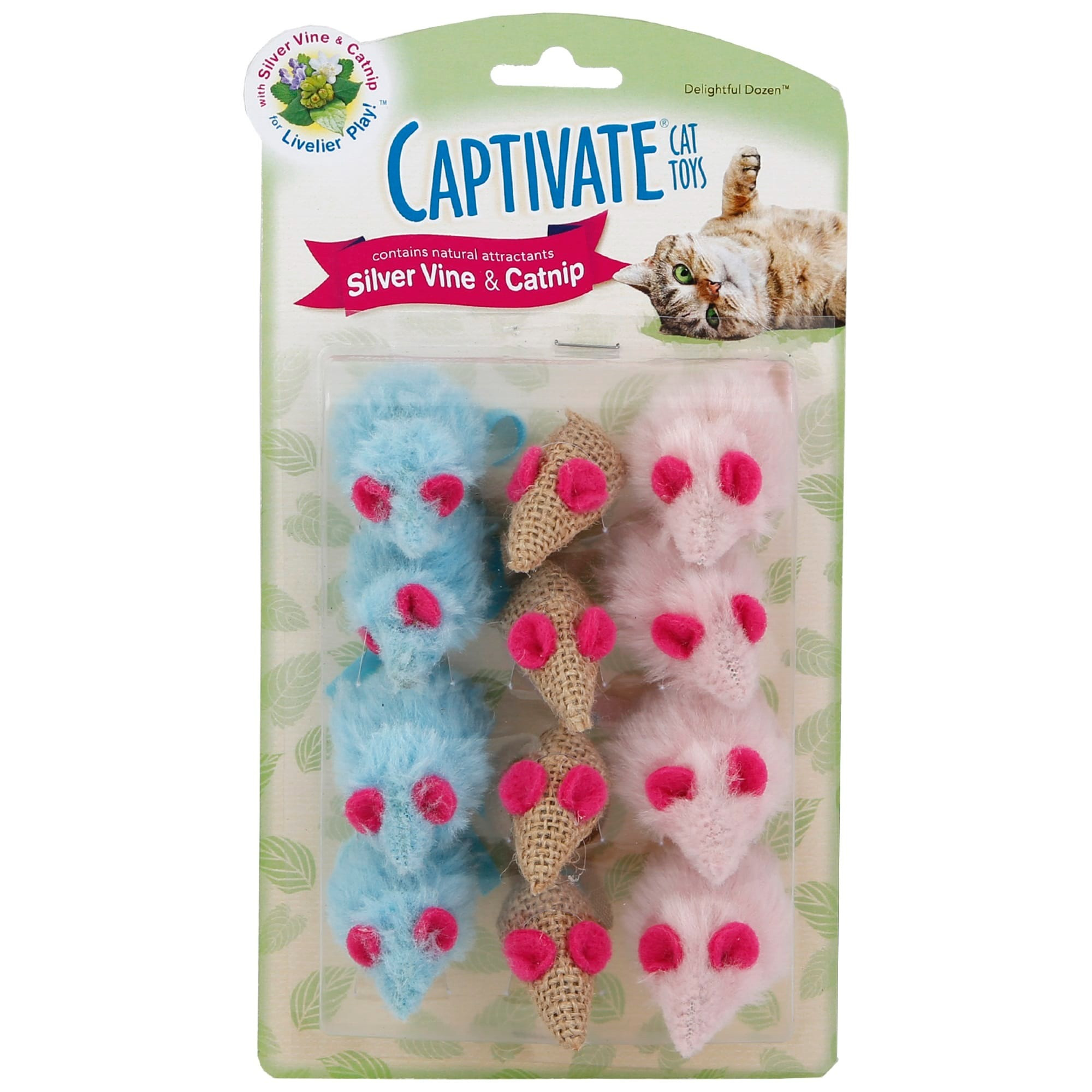 Hartz Captivate Cat Toys “Delightful Dozen” Silver Vine & Catnip Mice – 12-Pack