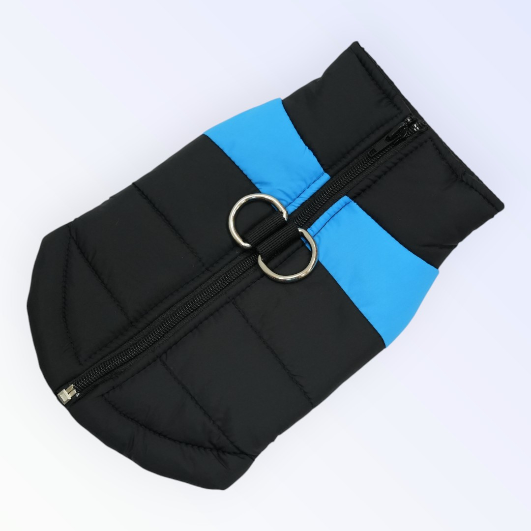 Waterproof Winter Jackets for Both Dogs & Cats – Sleek Black with a Vibrant Blue Stripe