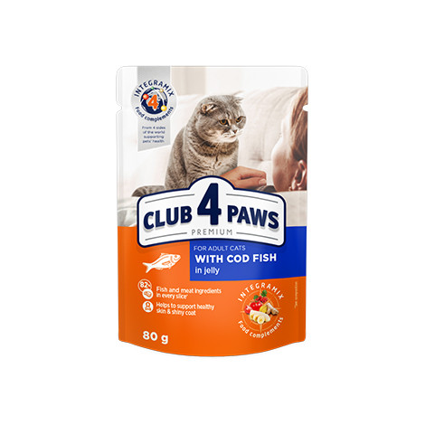 Club 4 Paws Premium For Adult Cats With Cod Fish In Jelly