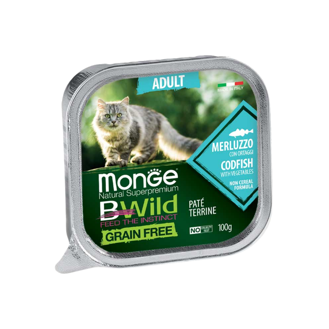 Monge Natural Super Premium Bwild Grain Free Formula Adult Cat Paté Terrine Codfish with Vegetables