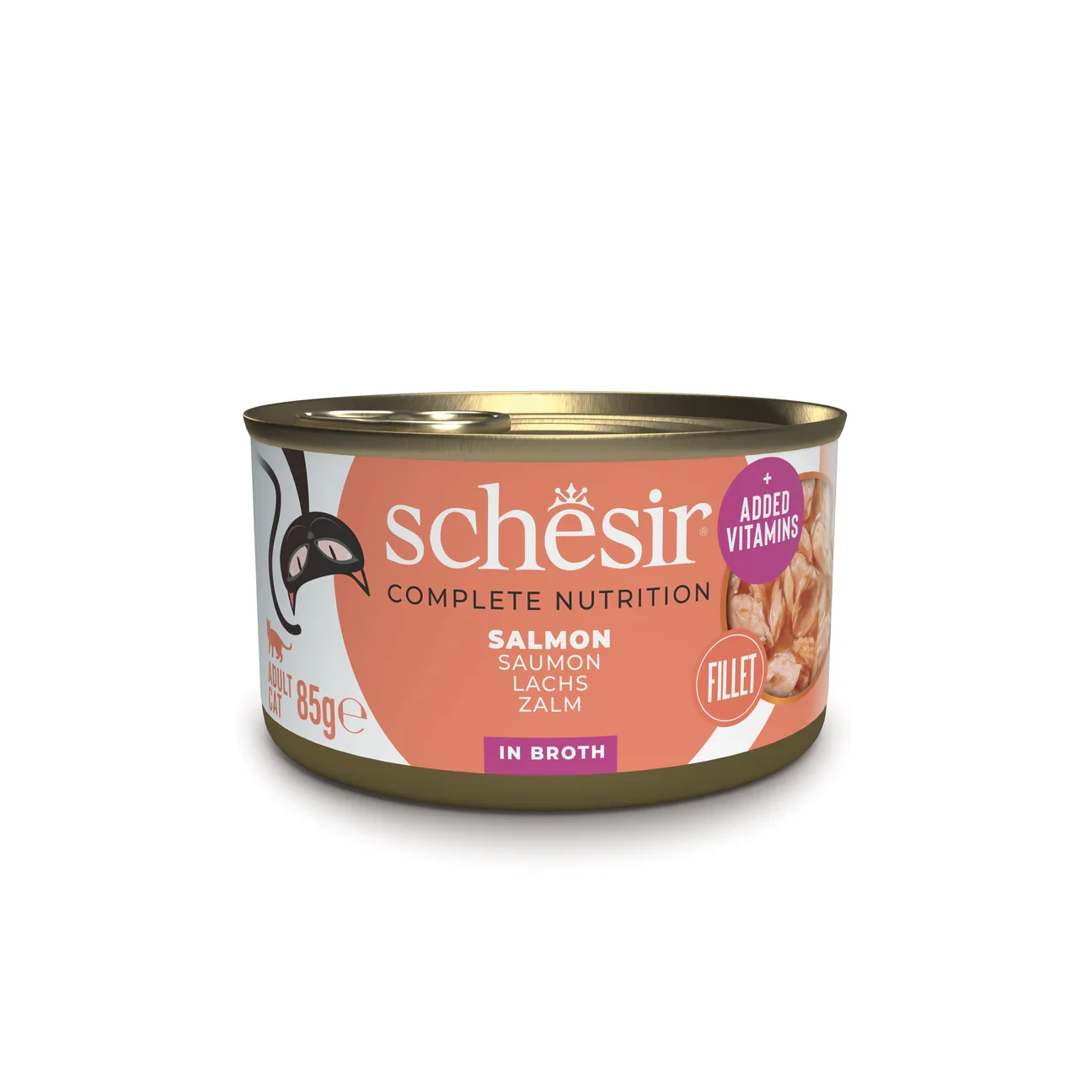 Schesir Complete Nutrition – Salmon Fillets in Broth – 85g Can