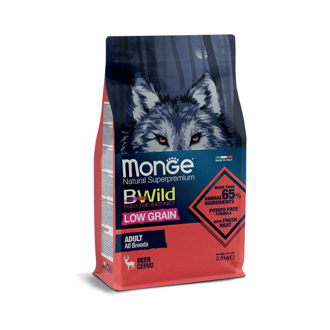 Monge Bwild Low Grain All Breeds Adult Dog Deer – 2.5 kg
