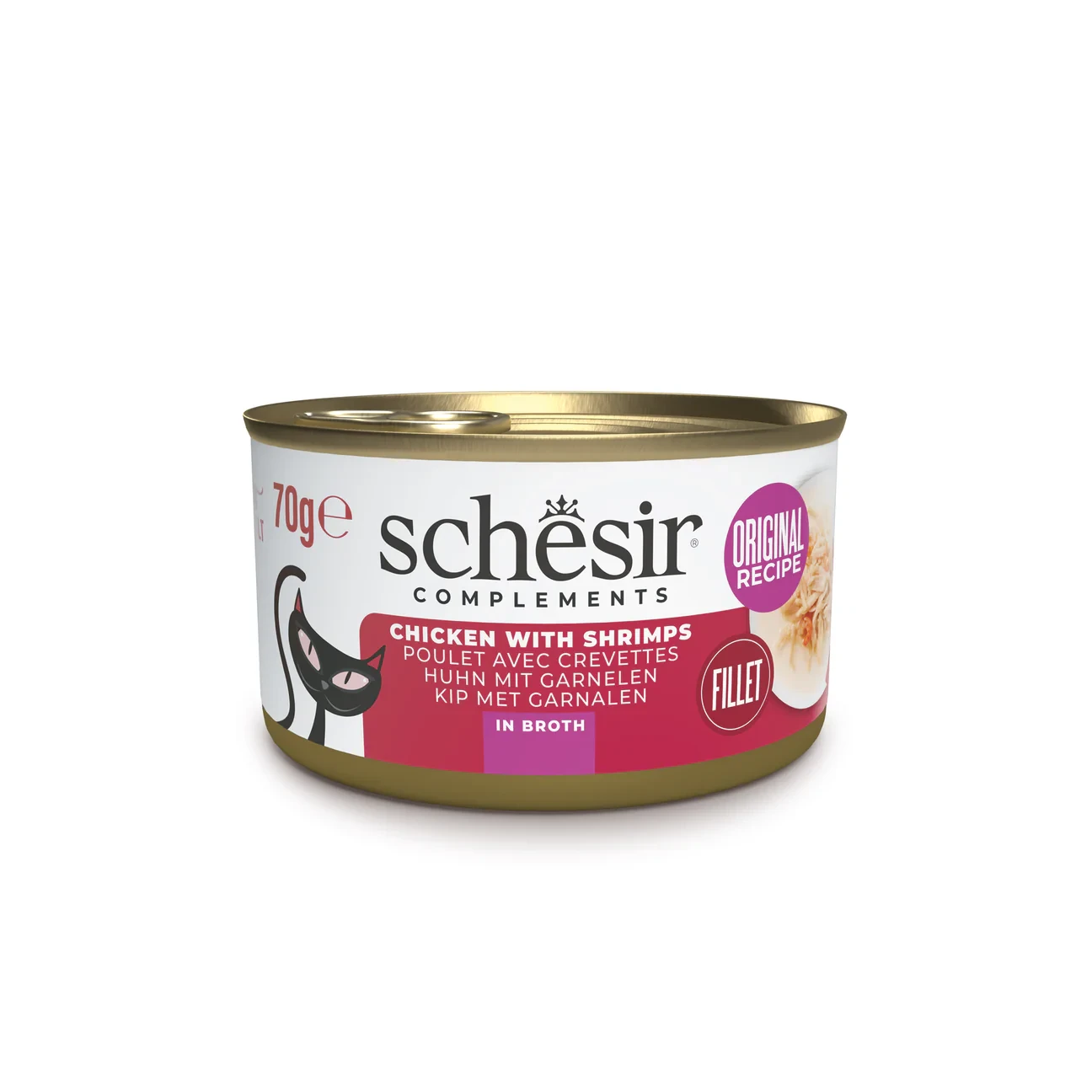 Schesir Complements – Chicken with Shrimps Fillets in Broth – 70g Can