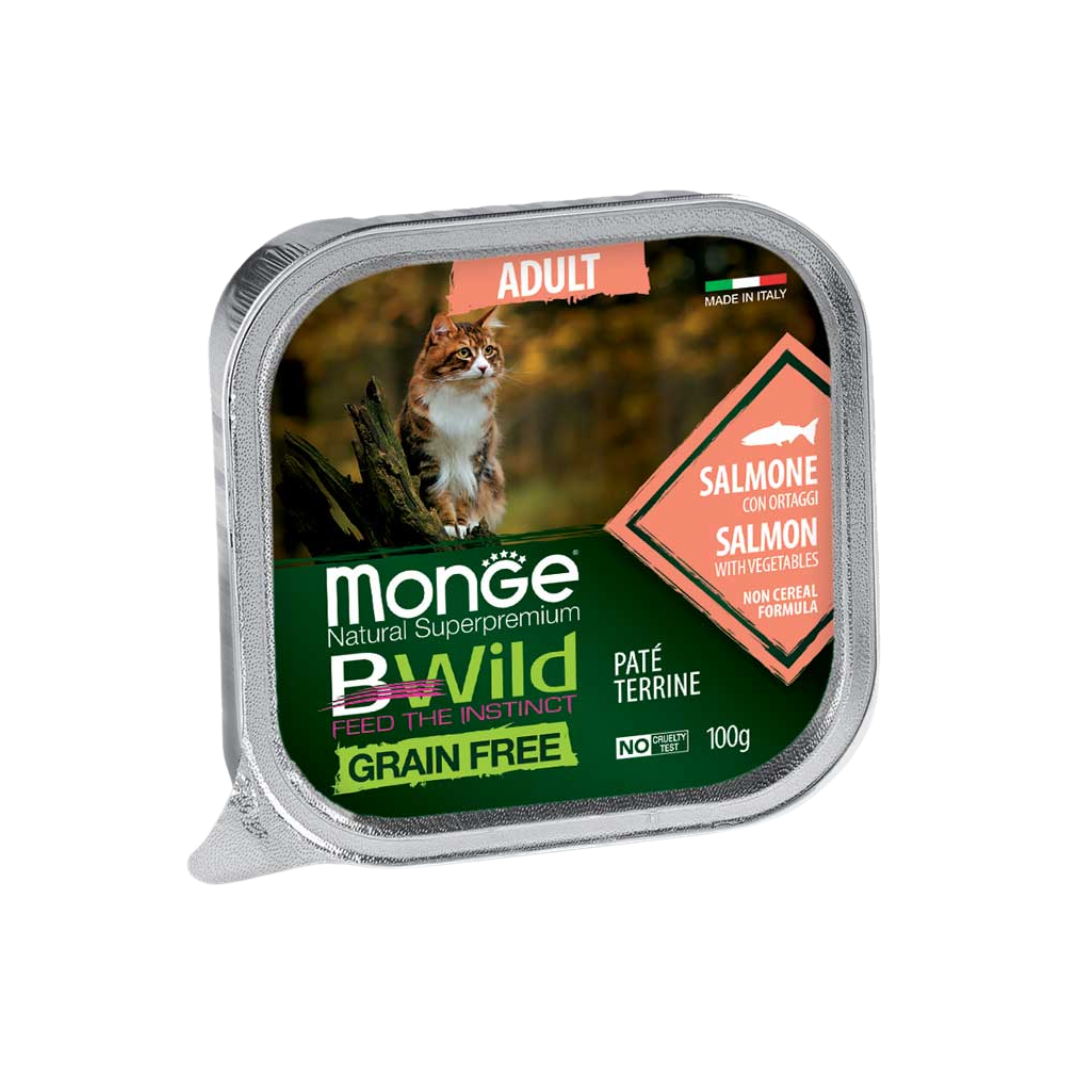 Monge Natural Super Premium Bwild Grain Free Formula Adult Cat Paté Terrine Salmone with Vegetables