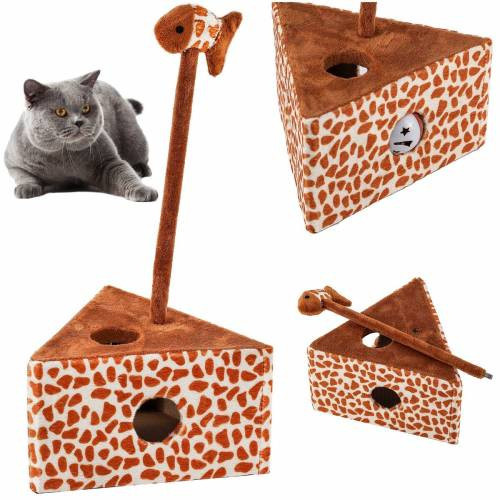 Triangle Cat House & Scratcher with Giraffe Pattern and Fish Toy