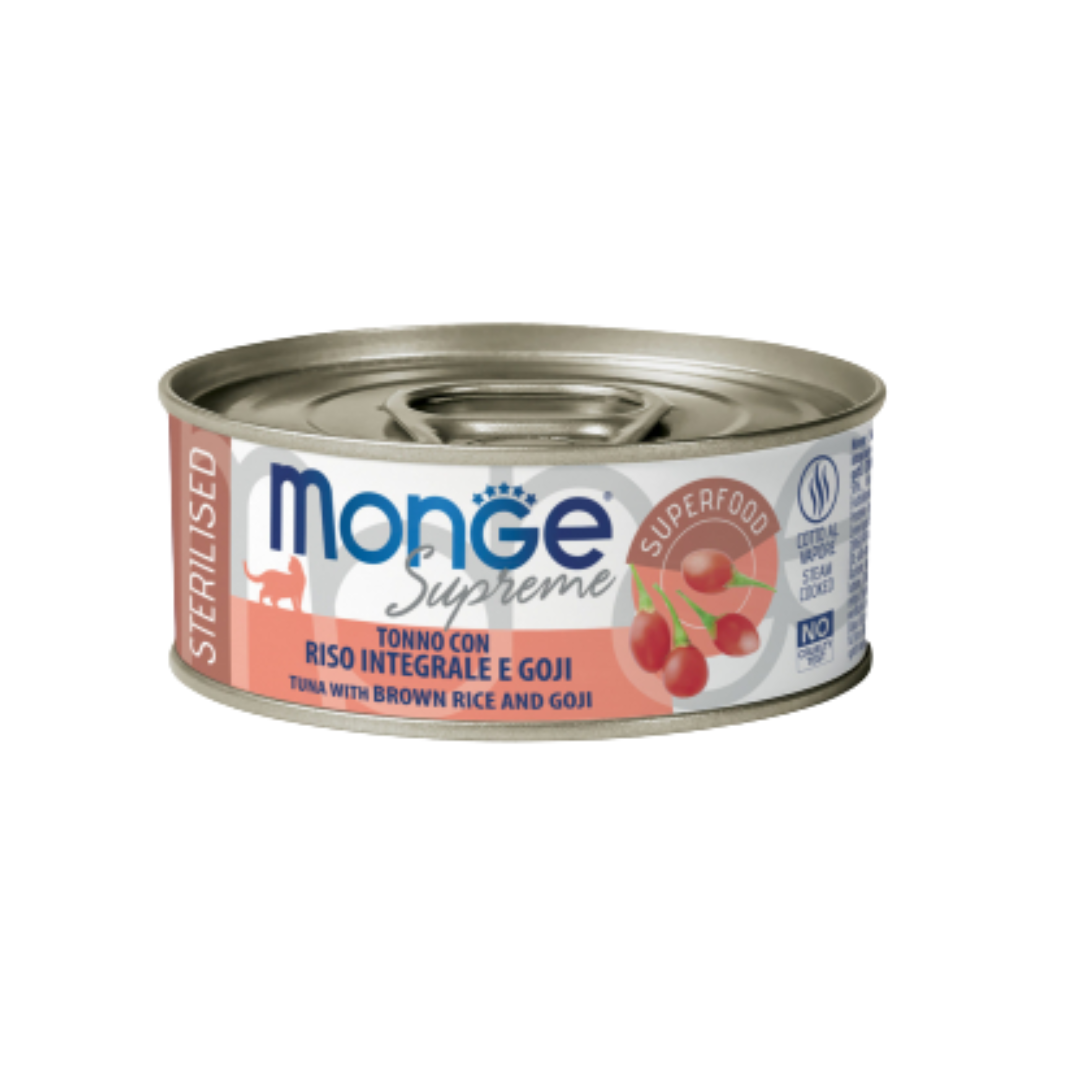 Monge Supreme Sterilised Cat Tuna Flakes with Brown Rice and Goj
