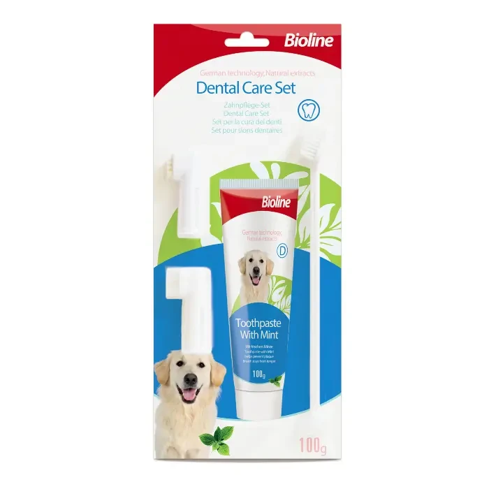 Bioline Dental Care Set – Mint Flavor  for Dogs – 100 gm