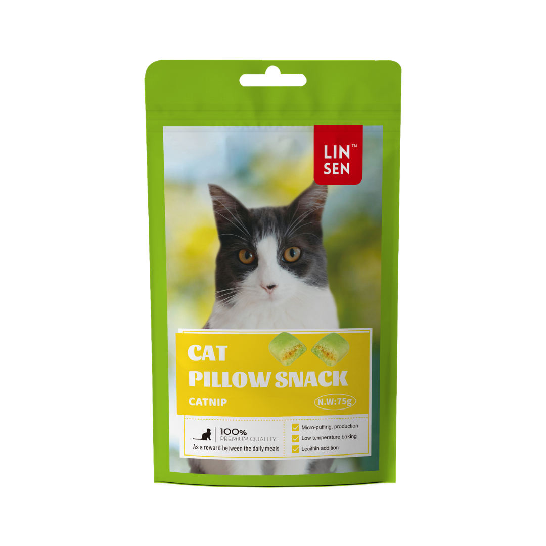 Linsen Cat Pillow Snack Catnip with Salmon Filling