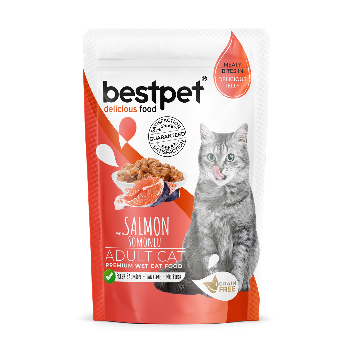 Bestpet Adult Cat Food, Grain-Free, Salmon Pieces in Jelly 85gm
