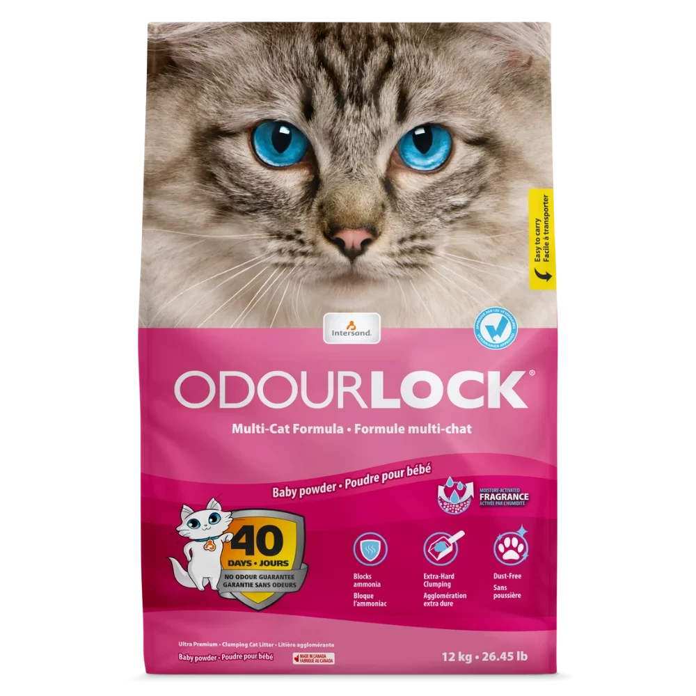 Intersand OdourLock Ultra-Premium Clumping Cat Litter – Baby Powder Scent – 12 kg