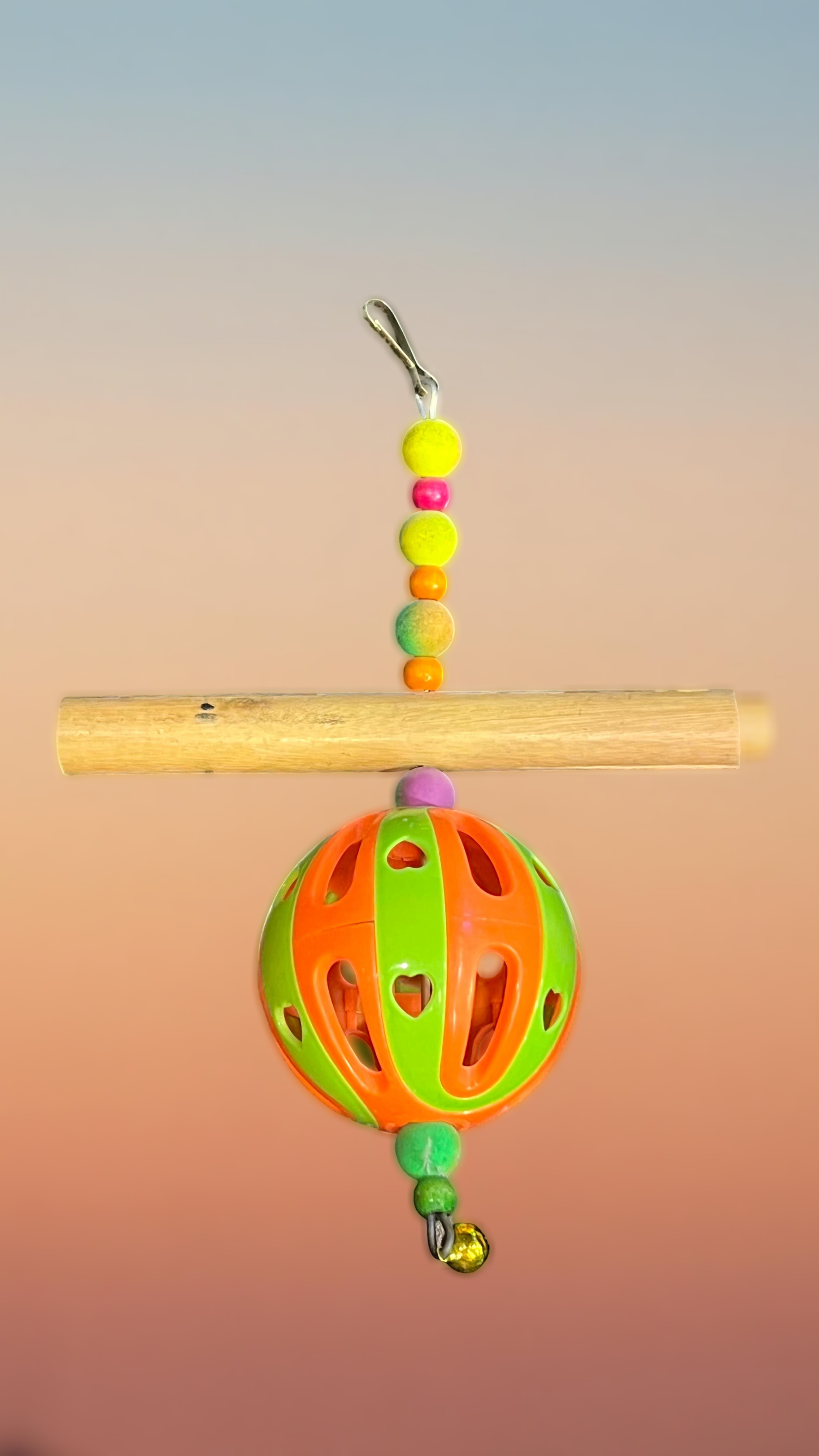 Colorful Hanging Bird Toy with Bell and Wooden Perch