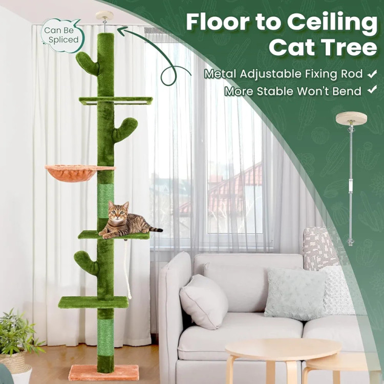 Floor-to-Ceiling Cactus-Themed Cat Tree – Multi-Level Climbing Paradise