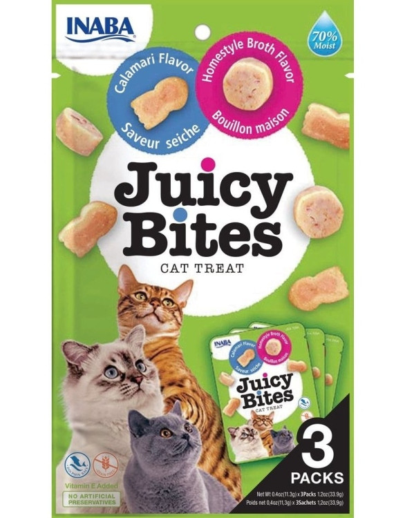 Inaba Juicy Bites Cat Treat – Calamari & Homestyle Broth Flavor