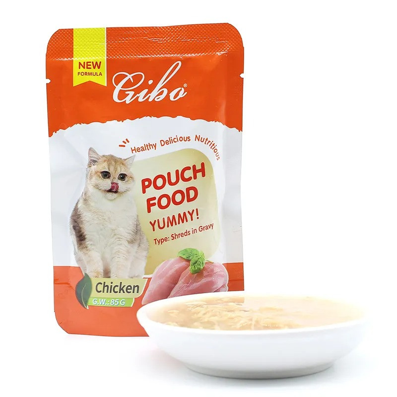 Gibo Cat Pouch Food Chicken Flavour 85g – Shreds in Gravy