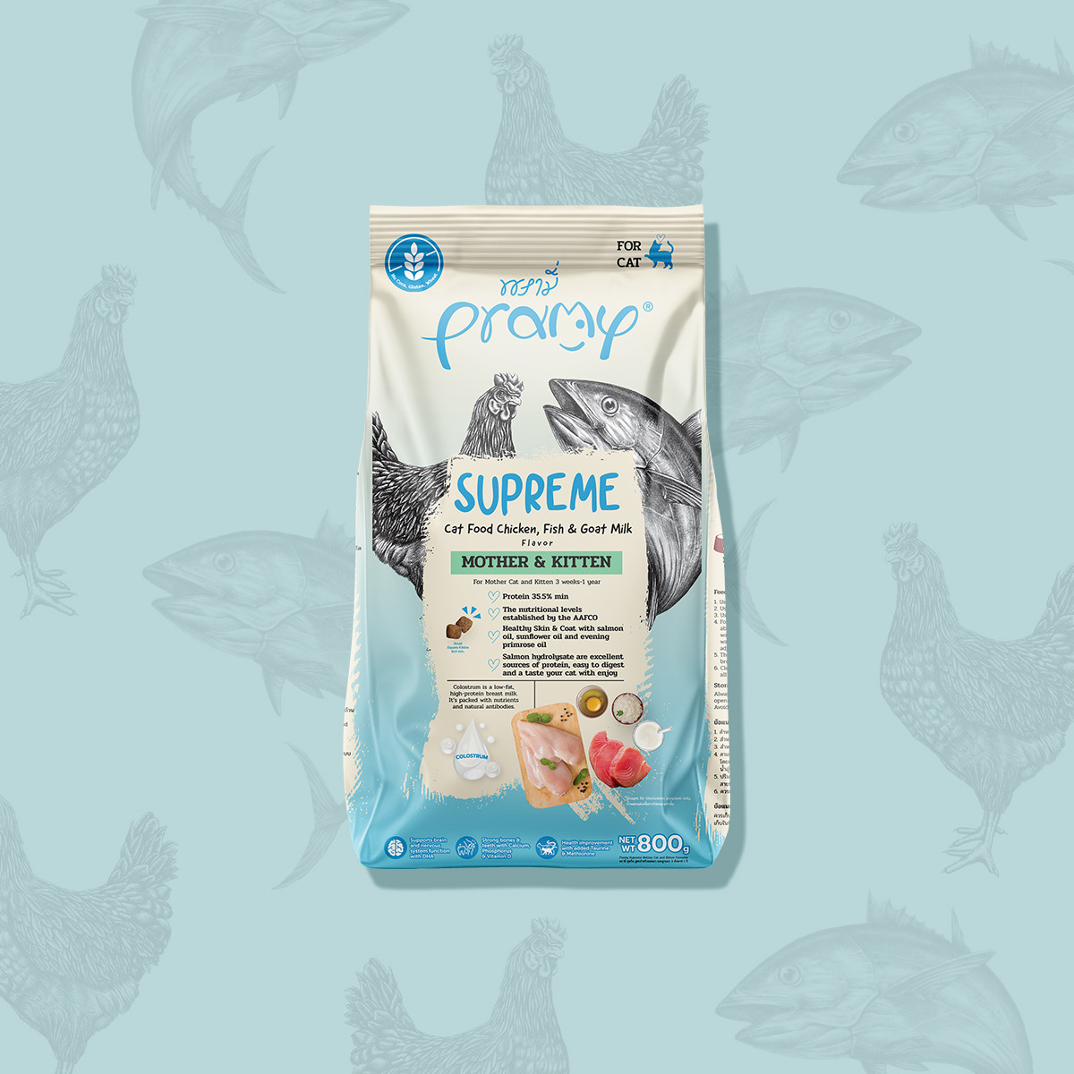 Pramy Supreme Cat Food – Chicken, Fish & Goat Milk (Mother & Kitten Formula)