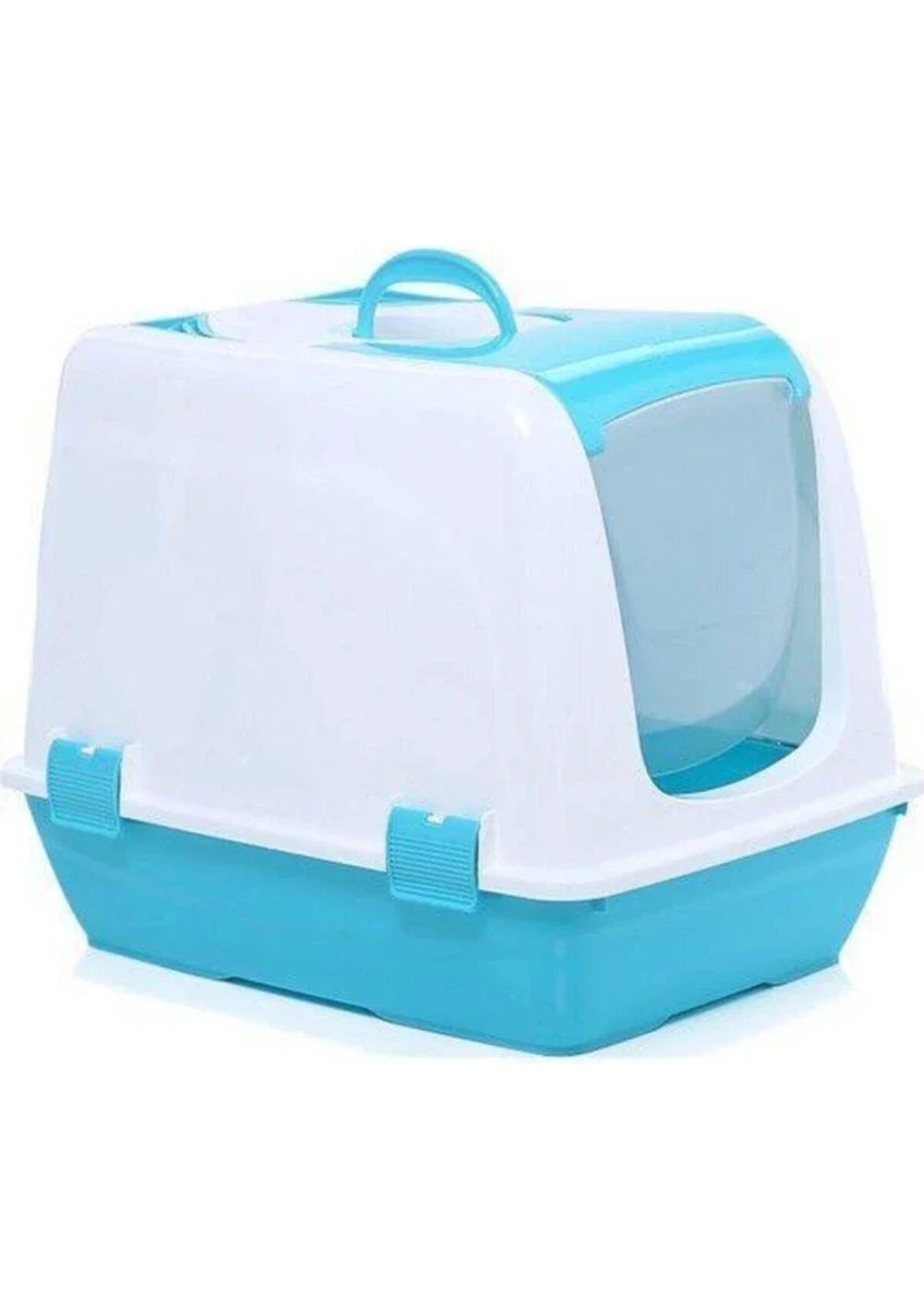 Enclosed Cat Litter Box – Blue & White
