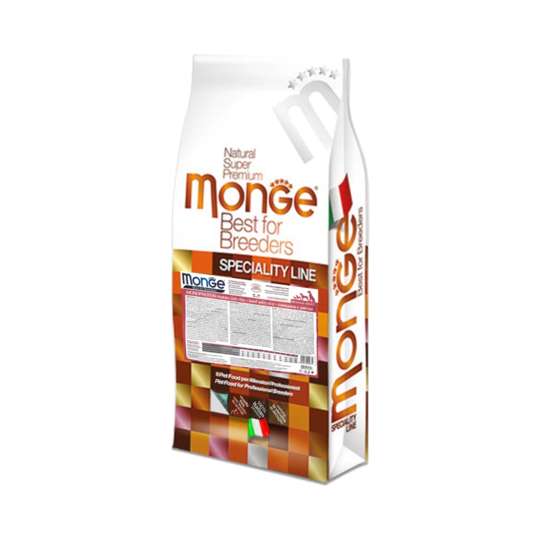 Monge Natural Superpremium Specialty Line All Breeds Adult Dog Food – Monoprotein Beef & Rice 15Kg