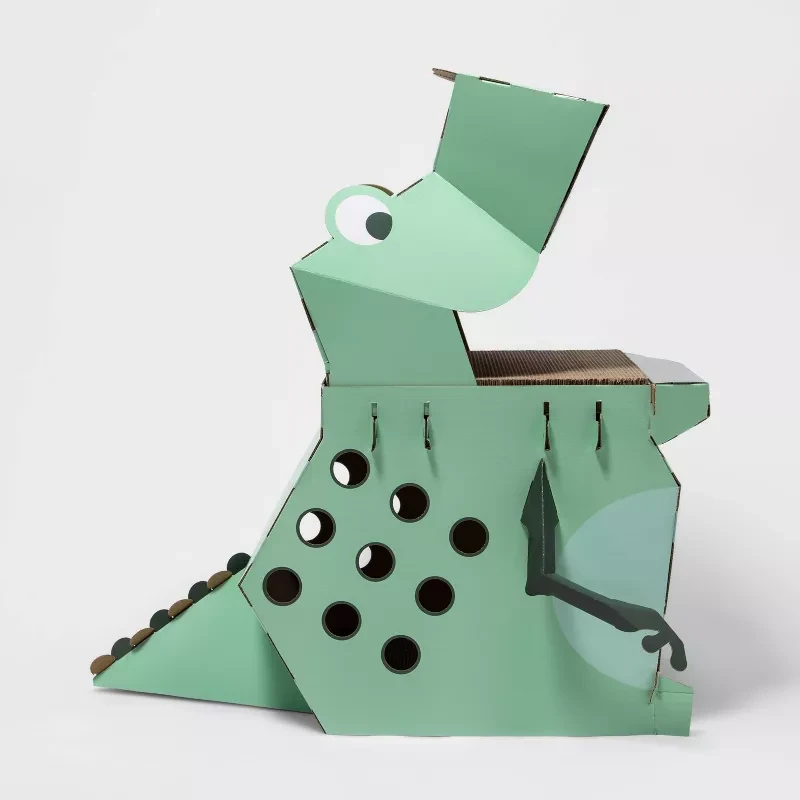Dinosaur-Themed Cardboard Cat House and Scratcher
