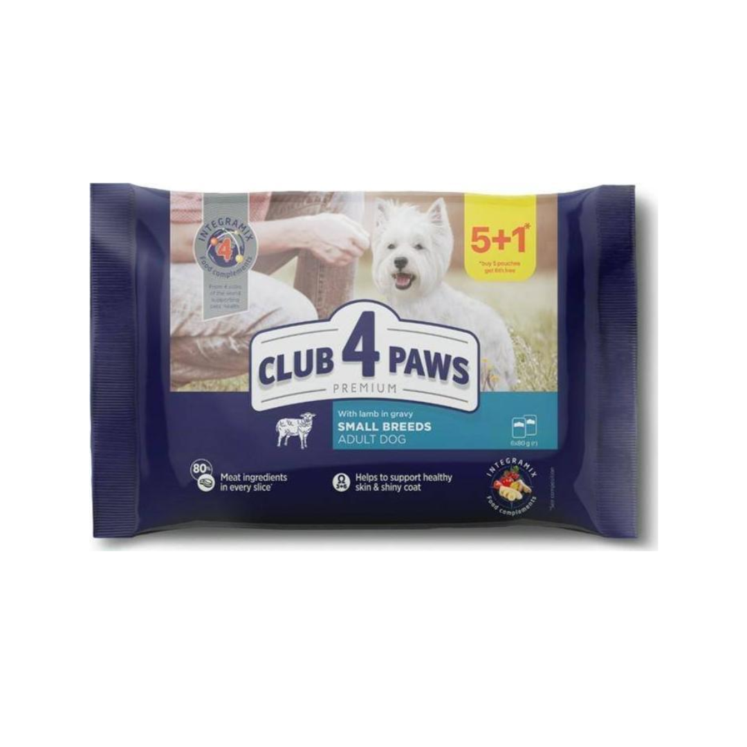 Club 4 Paws Premium Adult Dog Food for Small Breeds with Lamb in Gravy – 6 x 80g (5+1 Offer)