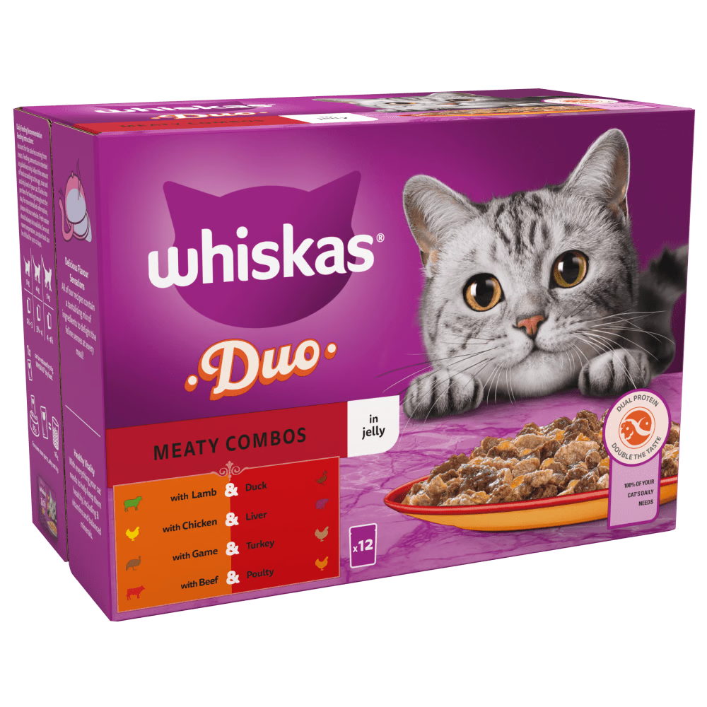 Whiskas 1+ Duo Meaty Combos Adult Wet Cat Food Pouches in Jelly