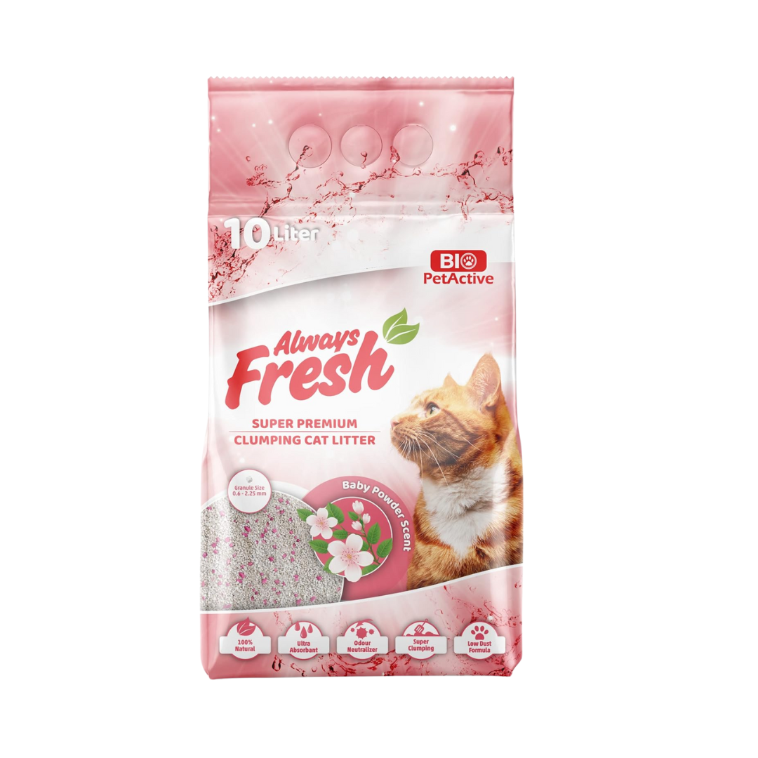 Bio PetActive Always Fresh Super Premium Clumping Cat Litter – Baby Powder Scent (10 Liters)