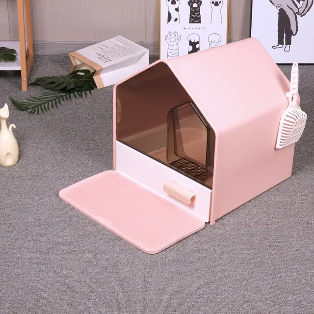 Cat Litter Box with Drawer and Mat