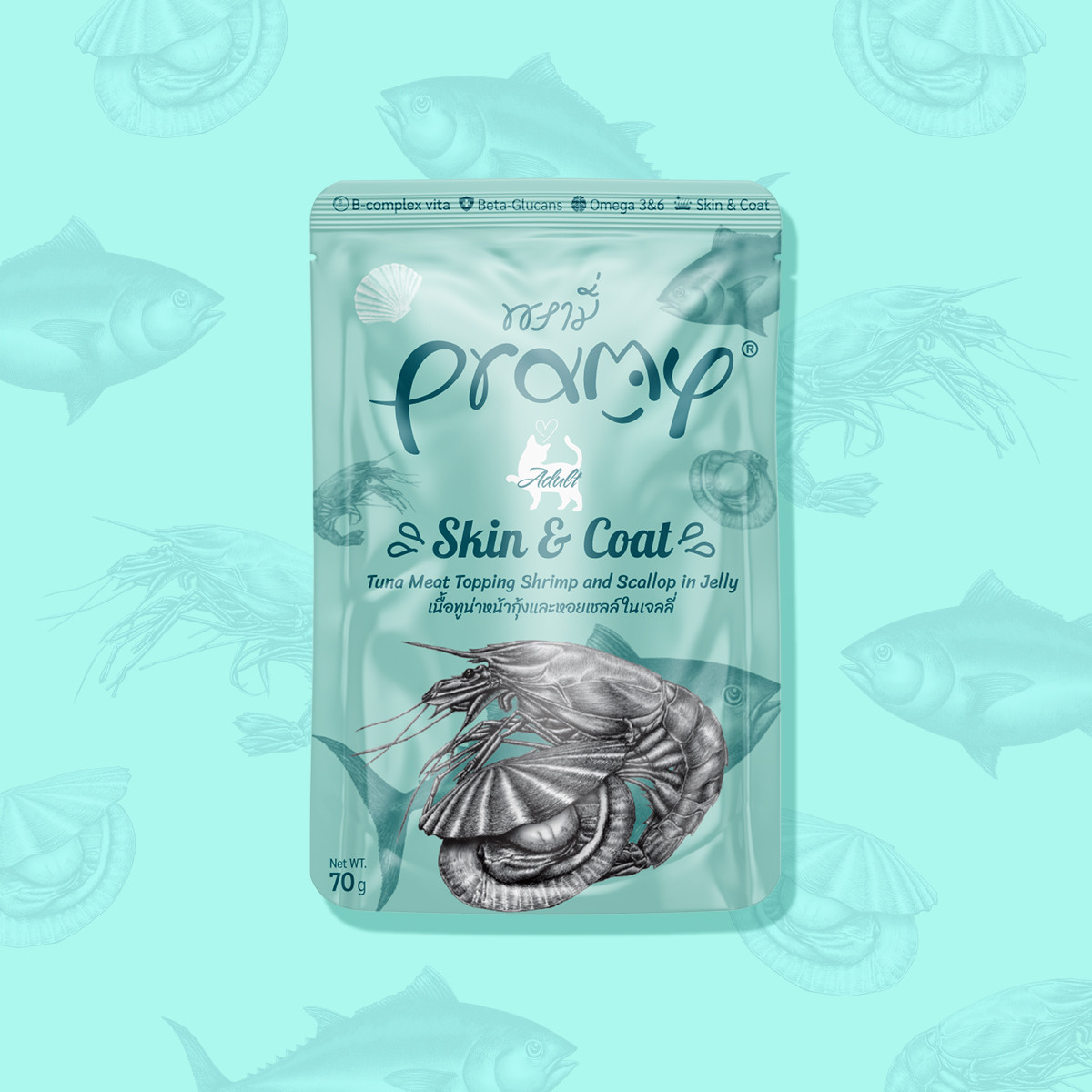 Pramy Skin & Coat Tuna Topping Shrimp and Scallop in Jelly Recipe
