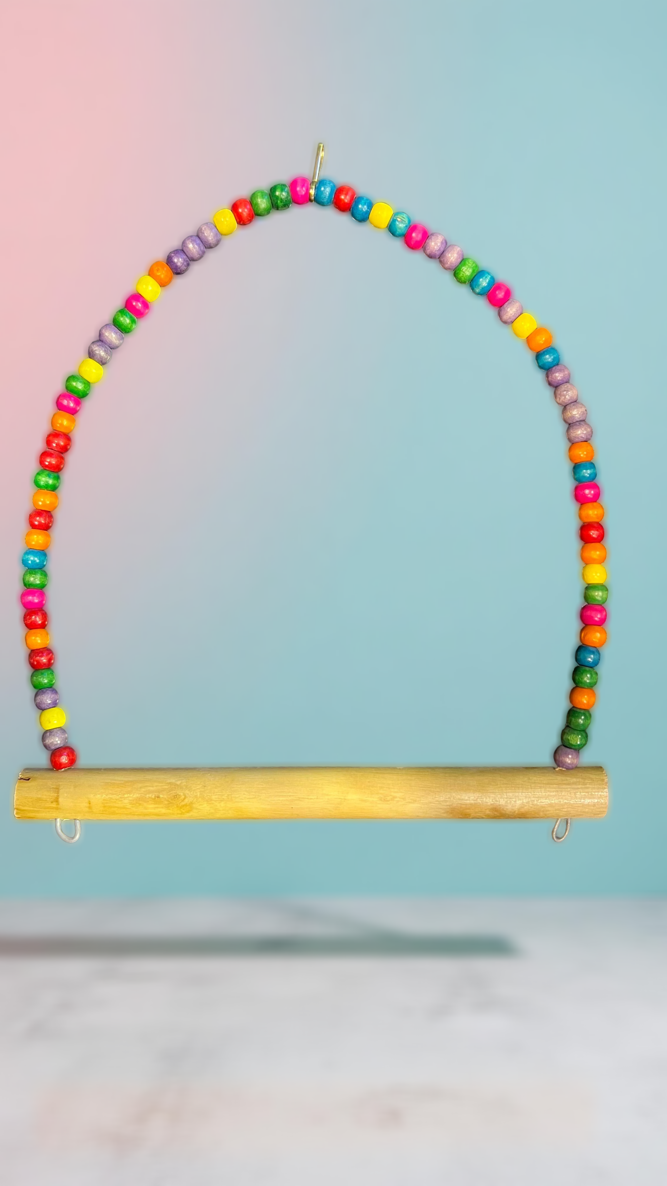 Wooden Bird Swing with Colorful Beads – Hanging Perch Toy