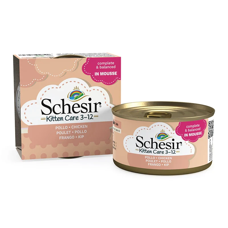 Schesir Kitten Chicken in Mousse 85g Can – Complete and Balanced Wet Food for Kittens