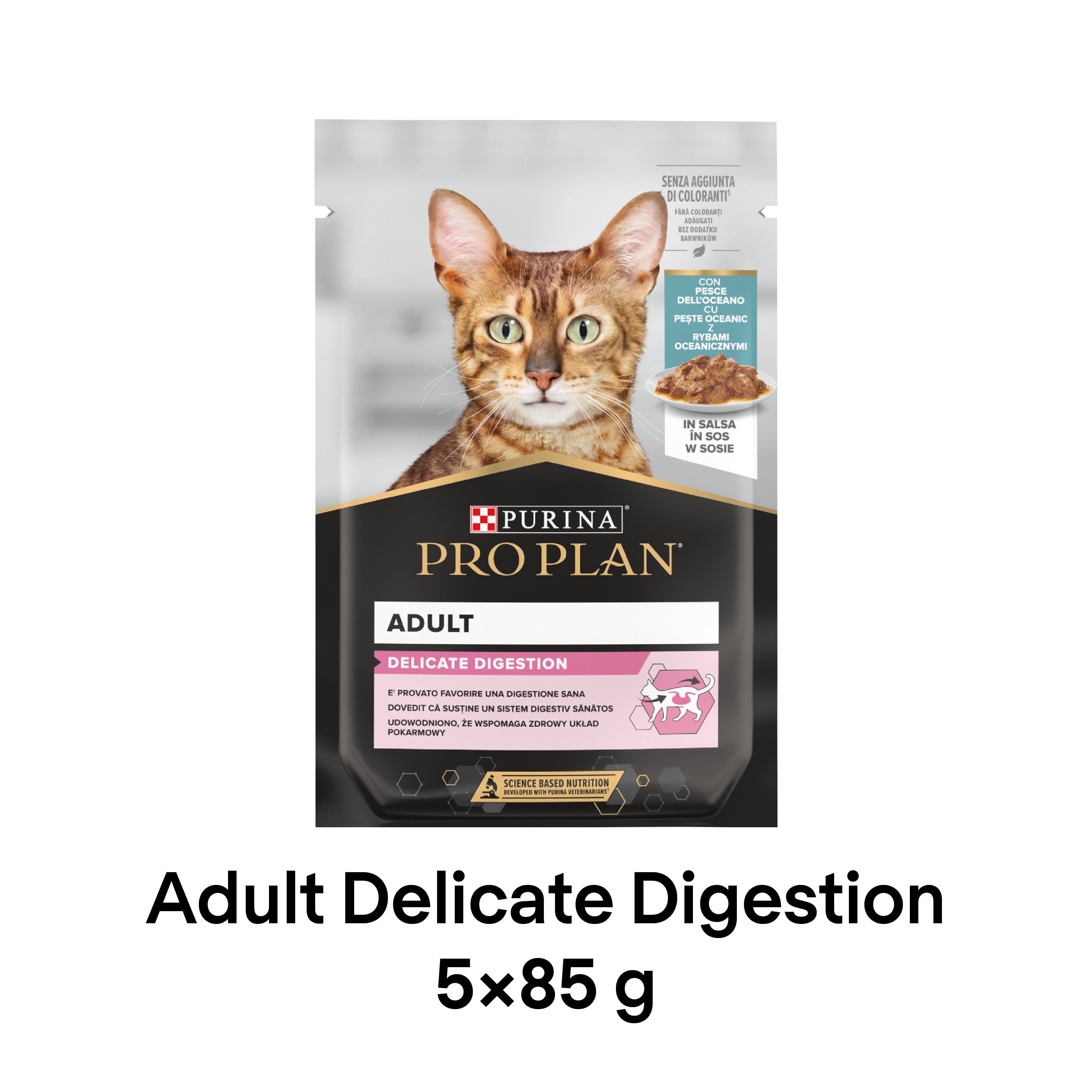 Pro Plan Delicate Digestion Wet Cat Food, Oceanfish in Gravy, 5x85g