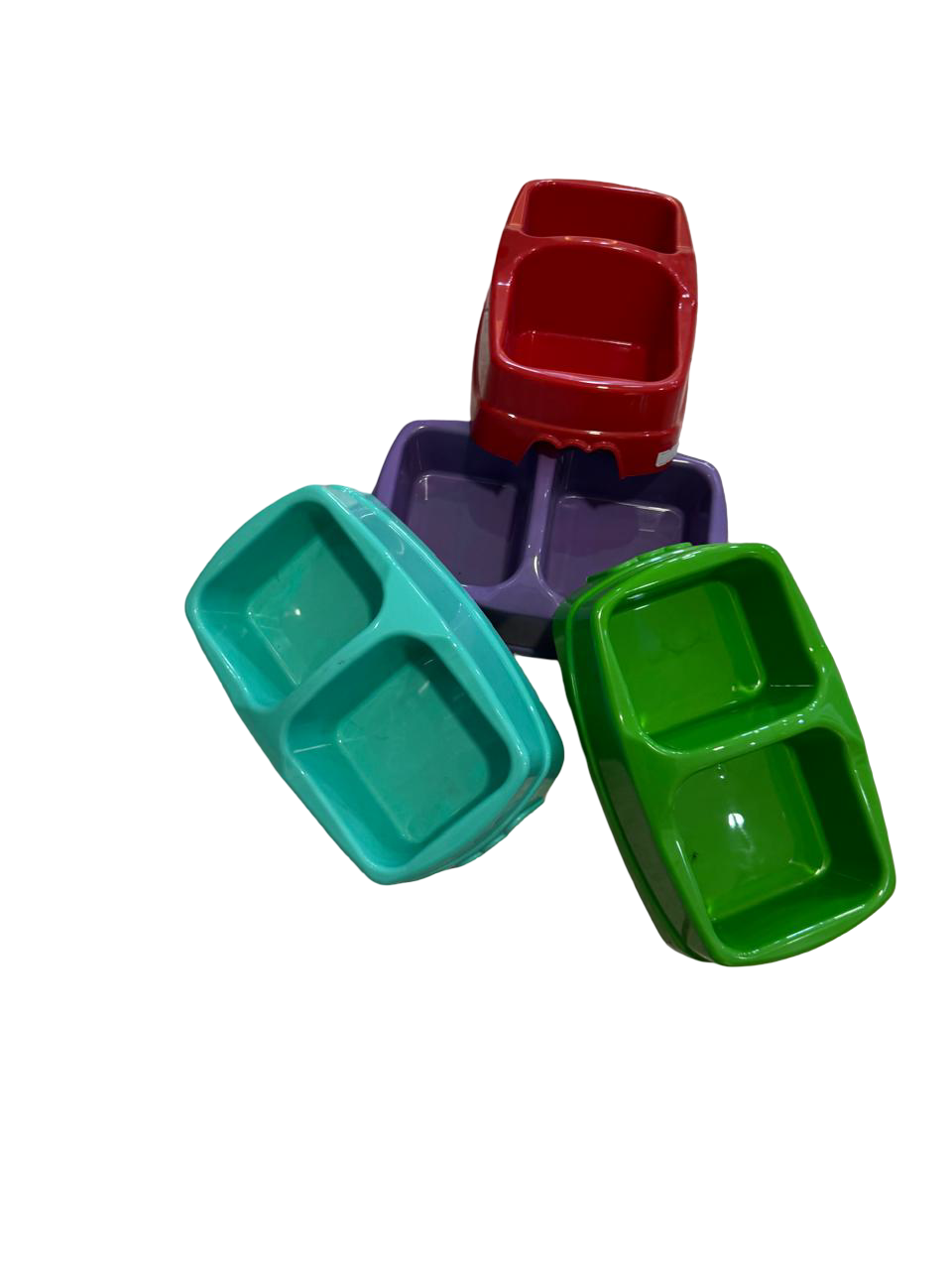 Double Plastic Pet Bowls – Assorted Colors