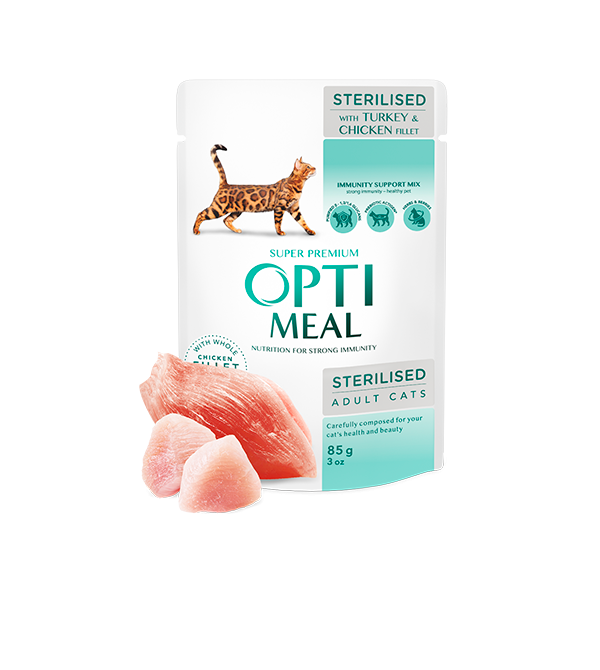 Optimeal Wet Cat Food For Sterilised Cats With Turkey And Chicken Fillet In Sauce