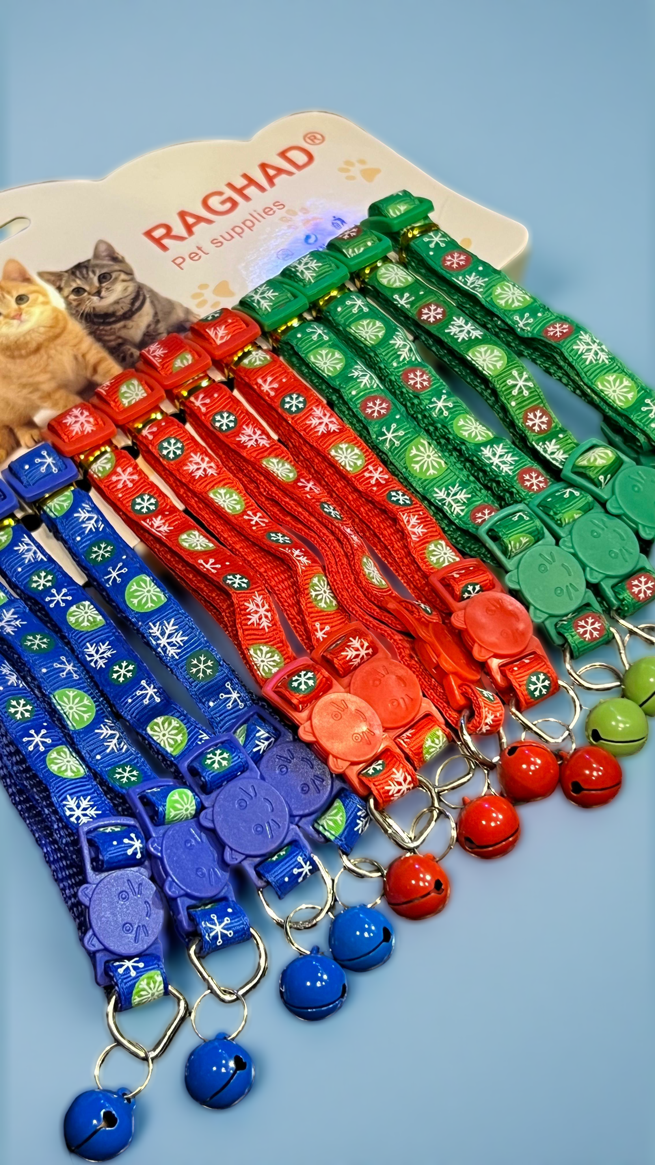 RAGHAD Adjustable Nylon Cat Collar with Bell – Snowflake Design