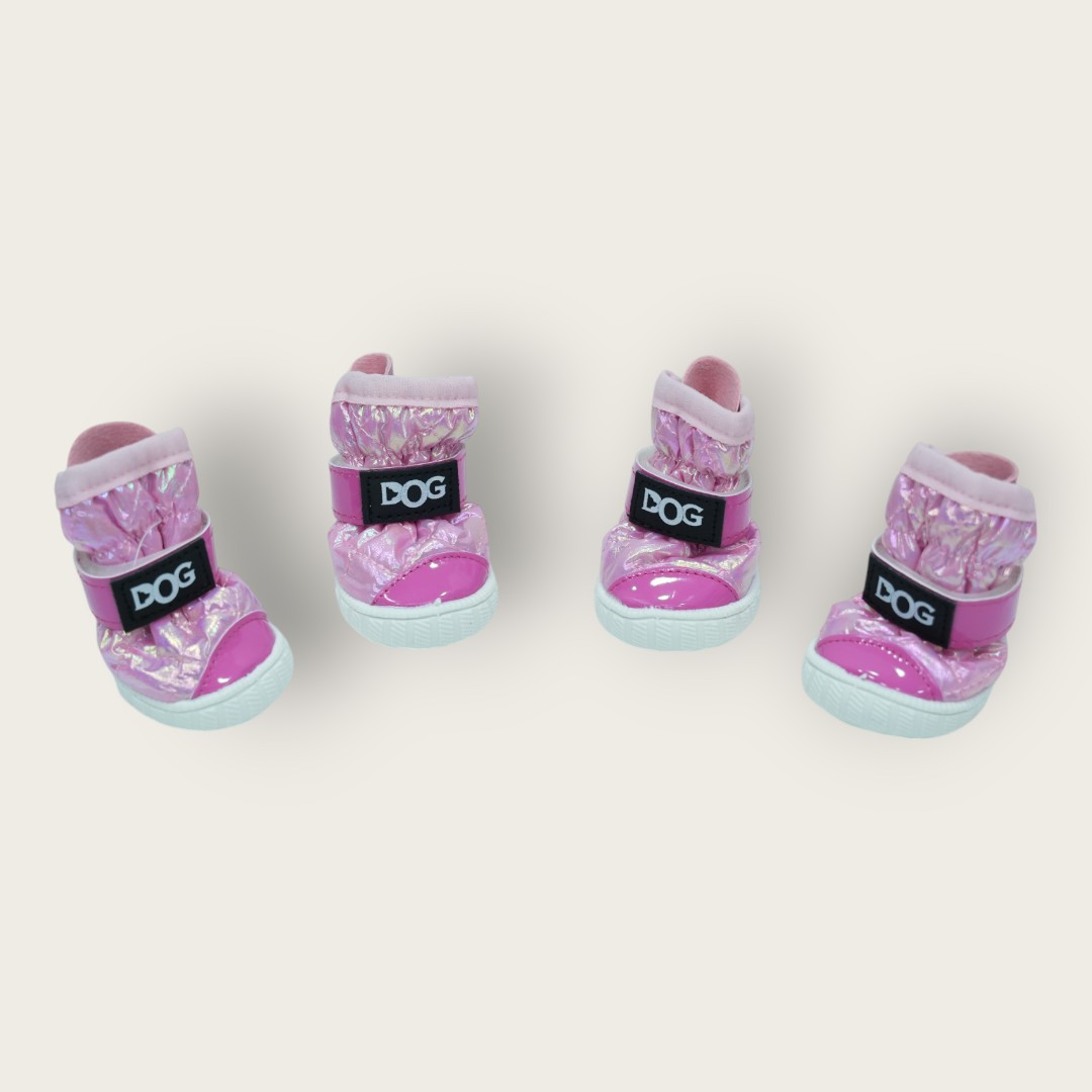 Iridescent Pink Dog Shoes With Velcro Strap